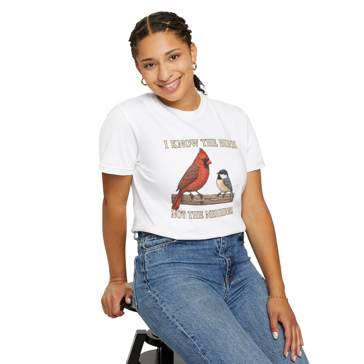 Northern Cardinal & Black-Capped Chickadee, I Know the Birds Not the Neighbors T-Shirt