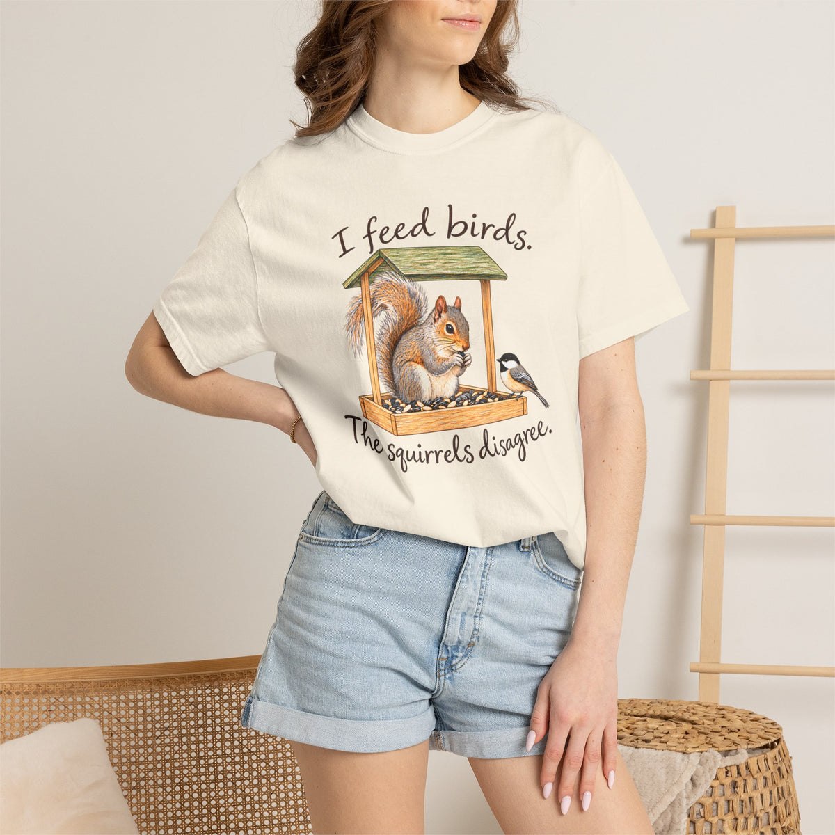 Chickadee & Squirrel, Funny Birds T-shirt