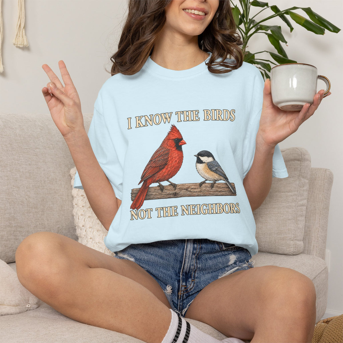 Northern Cardinal & Black-Capped Chickadee, I Know the Birds Not the Neighbors T-Shirt