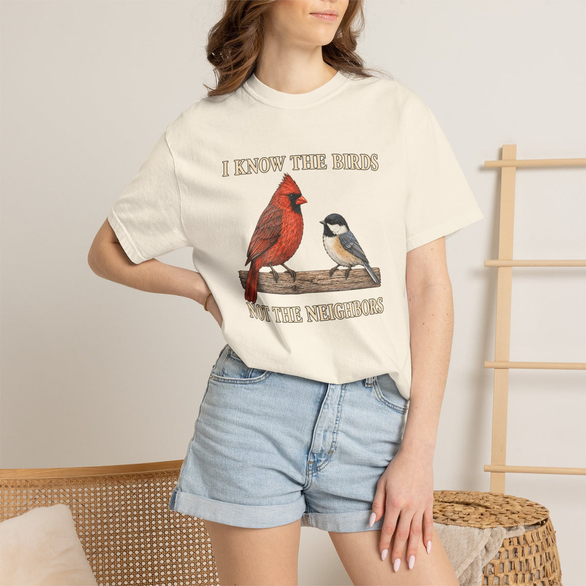 Northern Cardinal & Black-Capped Chickadee, I Know the Birds Not the Neighbors T-Shirt