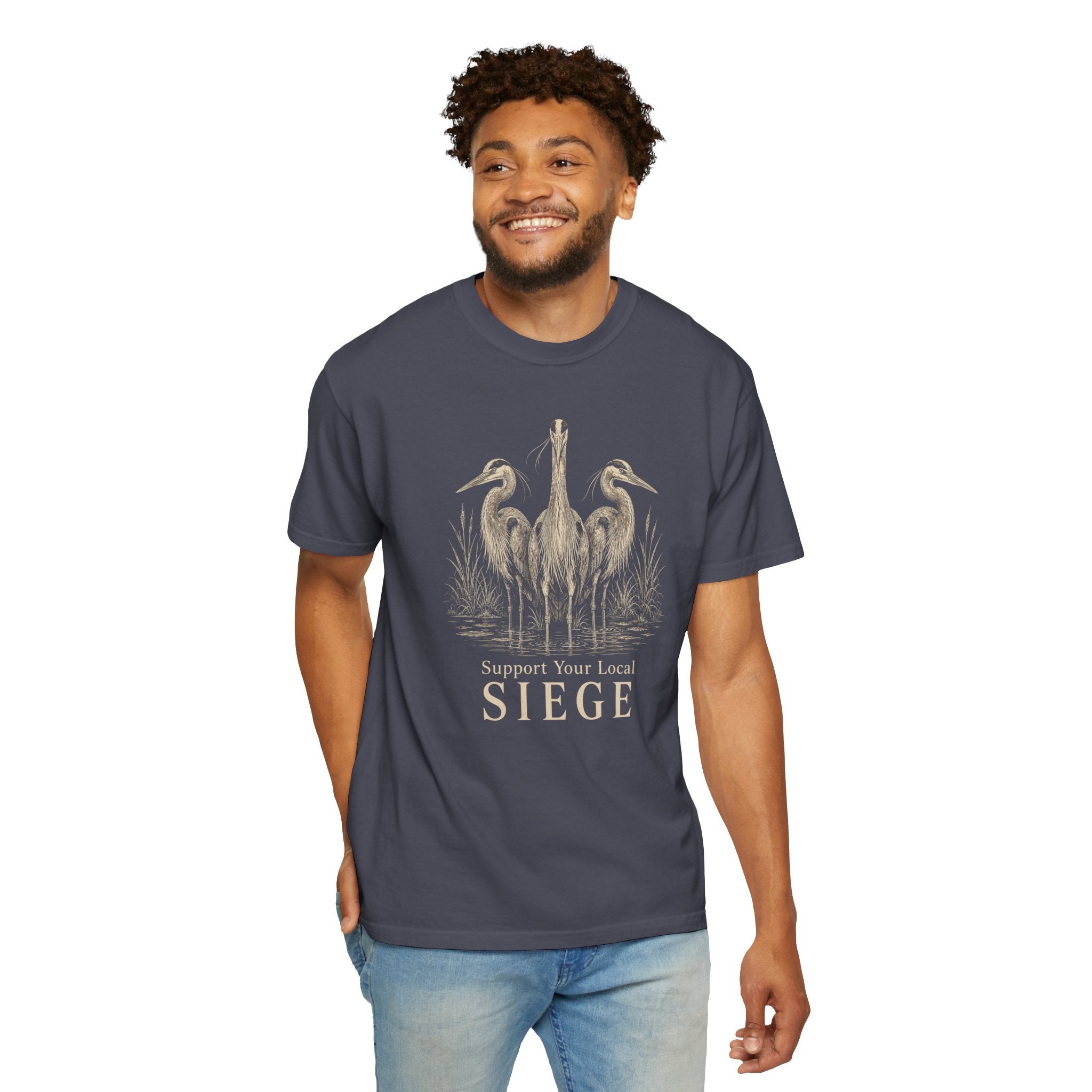 Great Blue Heron, Support Your Local Siege T-Shirt
